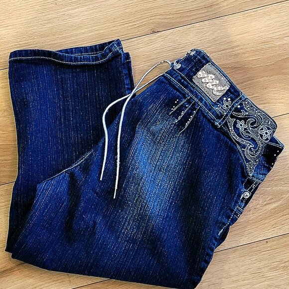 Amazing Mi Cropped Jeans Lace Up Back Size 11 - Picture 4 of 10